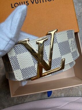 Louis Vuitton Checkered Beige and Gold Men's Belt